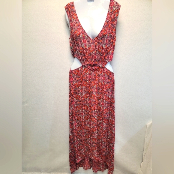 Billabong Red High Low Dress side cut out open back resort vacation M - Picture 1 of 10